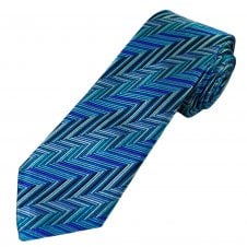 Tresanti Reale Shades of Teal & Blue Zig Zag Pattern Men's Silk Designer Tie