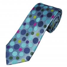 Tresanti Reale Silver, Aqua Blue, Navy, Plum & Green Circles Patterned Men's Silk Tie