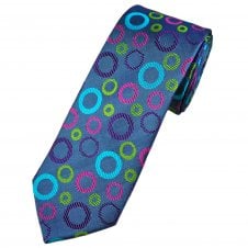 Tresanti Reale Silver Blue, Aqua, Lime Green & Pink Circle Pattern Silk Men's Designer Tie