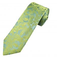 Tresanti Reale Silver Blue & Chartreuse Yellow Roses Patterned Men's Silk Tie