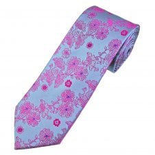 Tresanti Reale Silver Blue, Fuchsia Pink & Royal Blue Flower Pattern Men's Silk Tie