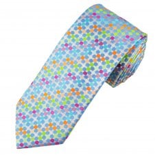 Tresanti Reale Silver, Blue, Turquoise, Green, Orange & Fuchsia Pink Polka Dot Silk Designer Tie