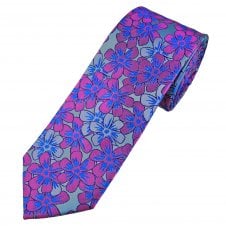Tresanti Reale Silver, Fuchsia Pink, Royal Blue & Purple Flower Pattern Men's Silk Tie