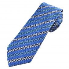Tresanti Reale Silver, Grey & Shades of Blue Geometric Pattern Men's Silk Designer Tie