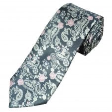 Tresanti Reale Silver Grey, White, Pink & Navy Paisley & Flower Patterned Men's Silk Tie