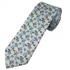 Tresanti Reale Silver, Navy & Light Blue Flower Pattern Men's Silk Tie