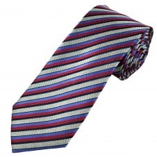 Tresanti Reale Silver, Navy, Red & Blue Striped Men's Silk Designer Tie