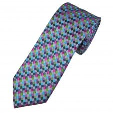 Tresanti Reale Silver, Purple, Pink, Green & Turquoise Diamond Check Men's Silk Tie