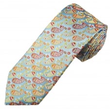 Tresanti Reale Silver, Red, Orange, White & Yellow Paisley Patterned Silk Designer Tie
