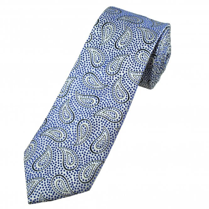 Tresanti Reale Silver, Royal Blue & Navy Paisley Patterned Narrow Men's Silk Tie