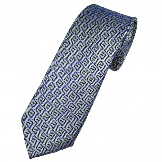 Tresanti Reale Silver & Shades of Blue Diamond Pattern Silk Men's Designer Tie