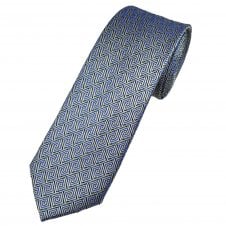 Tresanti Reale Silver & Shades of Blue Diamond Pattern Silk Men's Designer Tie