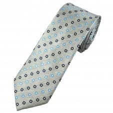 Tresanti Reale Silver, Sky Blue & Navy Flower Pattern Men's Silk Tie