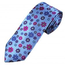 Tresanti Reale Sky Blue, Blue, Purple & Fuchsia Pink Flower Pattern Men's Silk Tie