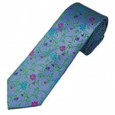 Tresanti Reale Sky Blue, Bright Green, Aqua Blue, Fuchsia Pink, Red & Plum Flower Pattern Men's Silk Tie