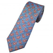 Tresanti Reale Sky Blue, French Navy, Red & Silver Paisley Pattern Men's Silk Tie
