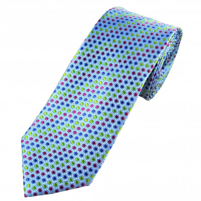 Tresanti Reale Sky Blue, Fuchsia Pink, Navy & Green Patterned Men's Silk Tie