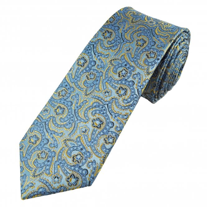 Tresanti Reale Sky, Blue, Gold & Black Paisley Pattern Men's Silk Designer Tie
