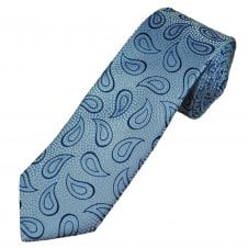 Tresanti Reale Sky Blue, Navy Blue & Silver Paisley Pattern Men's Silk Tie