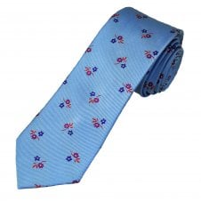 Tresanti Reale Sky Blue, Purple, Magenta Pink & Red Flower Pattern Men's Silk Tie