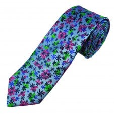 Tresanti Reale Sky Blue, Royal Blue, Navy, Fuchsia Pink & Bright Green Pattern Men's Silk Tie