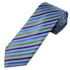 Tresanti Reale Sky Blue, Turquoise, Fuchsia, Plum & Lime Green Striped Men's Silk Tie