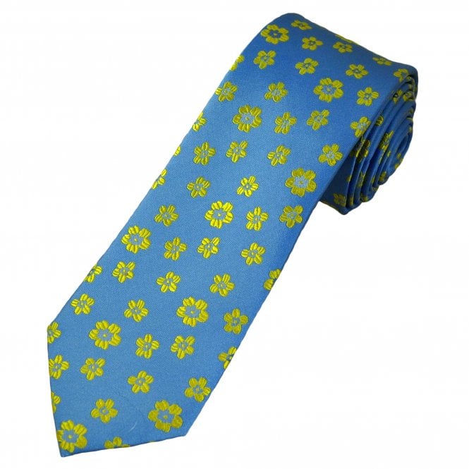 Tresanti Reale Sky Blue & Yellow Flower Pattern Men's Silk Tie