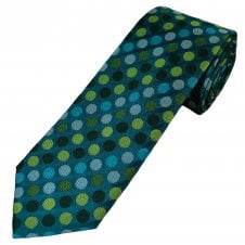 Tresanti Reale Teal, Lime, Bottle Green, Turquoise & Silver Dot Pattern Men's Silk Designer Tie