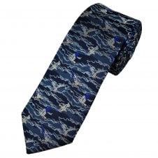 Tresanti Reale Waves & Sea Gulls Birds Flying Dark Blue  Men's Silk Tie