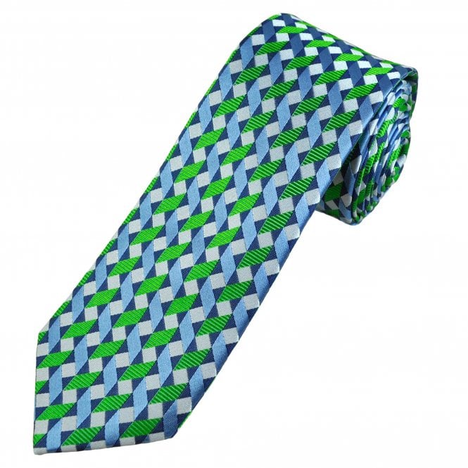 Tresanti Reale White, Grey, Green & Navy Blue Patterned Men's Silk Tie