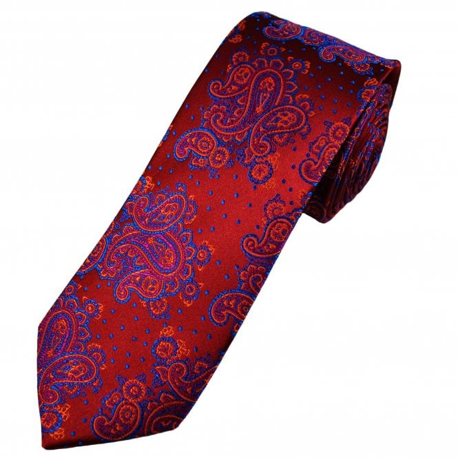 Tresanti Reale Wine Red, Fuchsia Pink, Royal Blue & Orange Paisley Patterned Men's Silk Tie