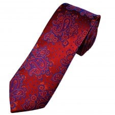 Tresanti Reale Wine Red, Fuchsia Pink, Royal Blue & Orange Paisley Patterned Men's Silk Tie