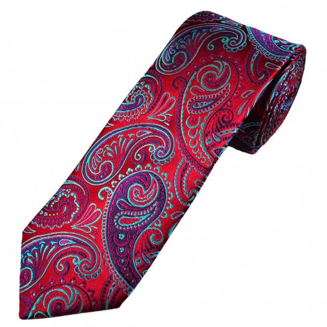 Tresanti Reale Wine Red, Purple, Turquoise & Fuchsia Pink Paisley Patterned Men's Silk Tie