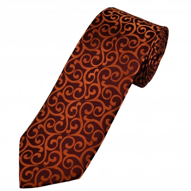 Tresanti Reale Wine Red & Rust Orange Patterned Men's Silk Tie