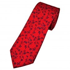 Tresanti Red & Navy Blue Flower Pattern Men's Silk Tie
