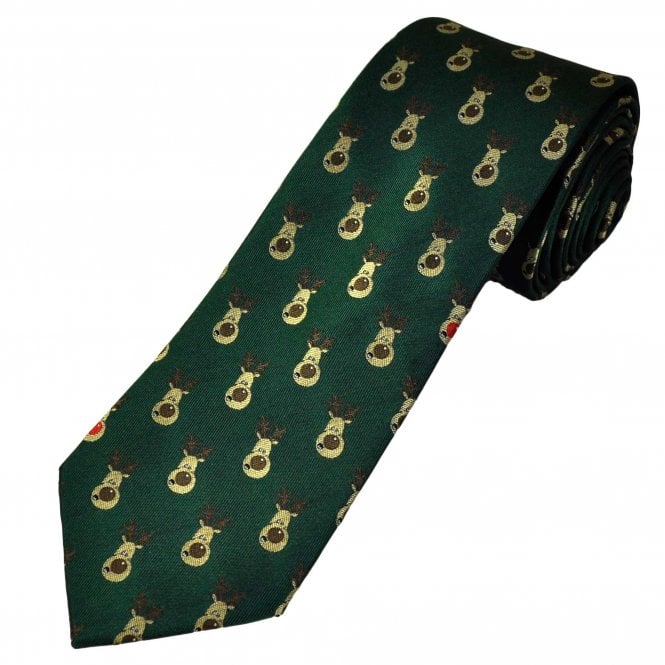 Tresanti Red Nosed Reindeer Green Christmas Men's Silk Tie