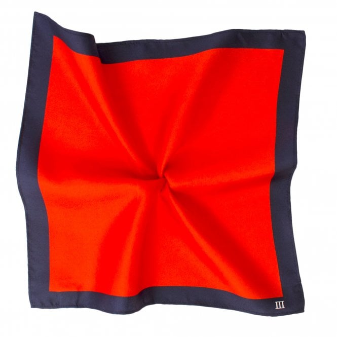 Tresanti Red With Navy Blue Border Silk Pocket Square Handkerchief