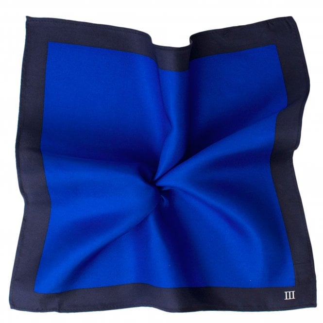 Tresanti Royal Blue With Navy Blue Border Silk Pocket Square Handkerchief