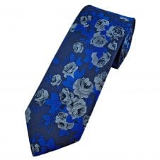 Tresanti Shades of Blue & Grey Roses Flower Pattern Men's Designer Silk Tie