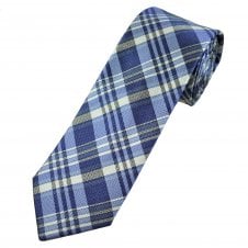 Tresanti Shades of Blue, Navy & White Checked Men's Designer Silk Tie