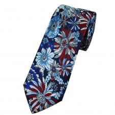 Tresanti Shades of Blue, Red & Silver Flower Pattern Men's Designer Silk Tie