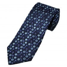Tresanti Shades of Blue & Silver Flower Pattern Men's Silk Designer Tie