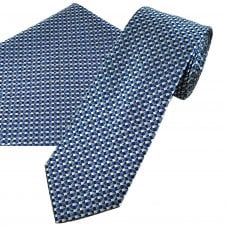 Tresanti Shades of Blue & Silver Woven Check Pattern Silk Tie & Pocket Square Handkerchief Set