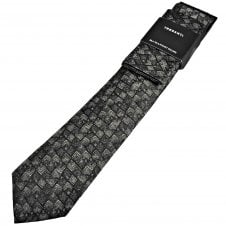 Tresanti Shades of Grey Patterned Men's Designer Silk Tie & Pocket Square Handkerchief Set