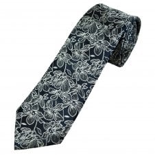 Tresanti Shades of Grey & White Floral Pattern Men's Silk Designer Tie