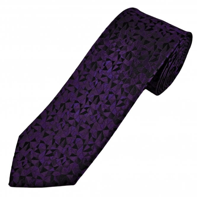 Tresanti Shades of Purple & Black Geometric Pattern Men's Silk Designer Tie
