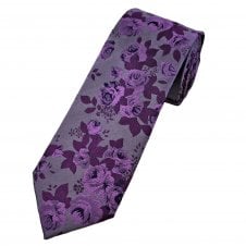 Tresanti Shades of Purple Roses Flower Pattern Men's Designer Silk Tie