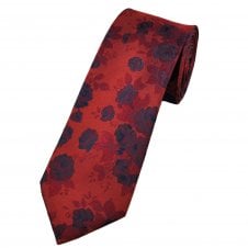 Tresanti Shades of Red & Navy Blue Roses Flower Pattern Men's Designer Silk Tie