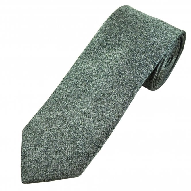 Tresanti Silver Grey & Green Floral Pattern Men's Designer Silk Tie