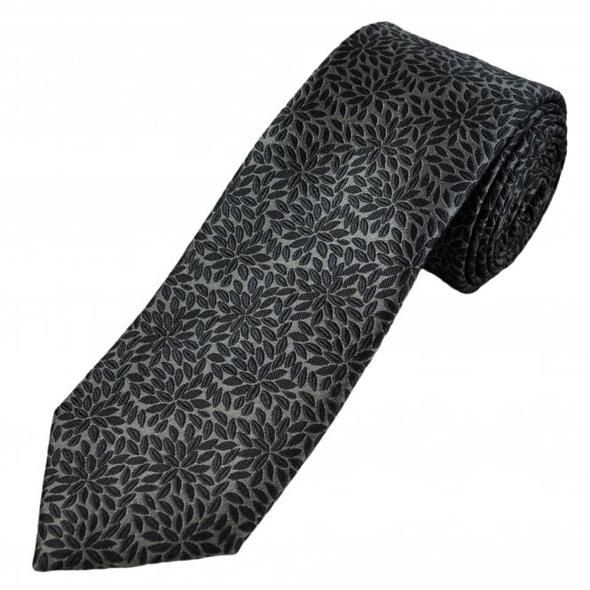Tresanti Silver & Grey Leaf Pattern Men's Silk Designer Tie